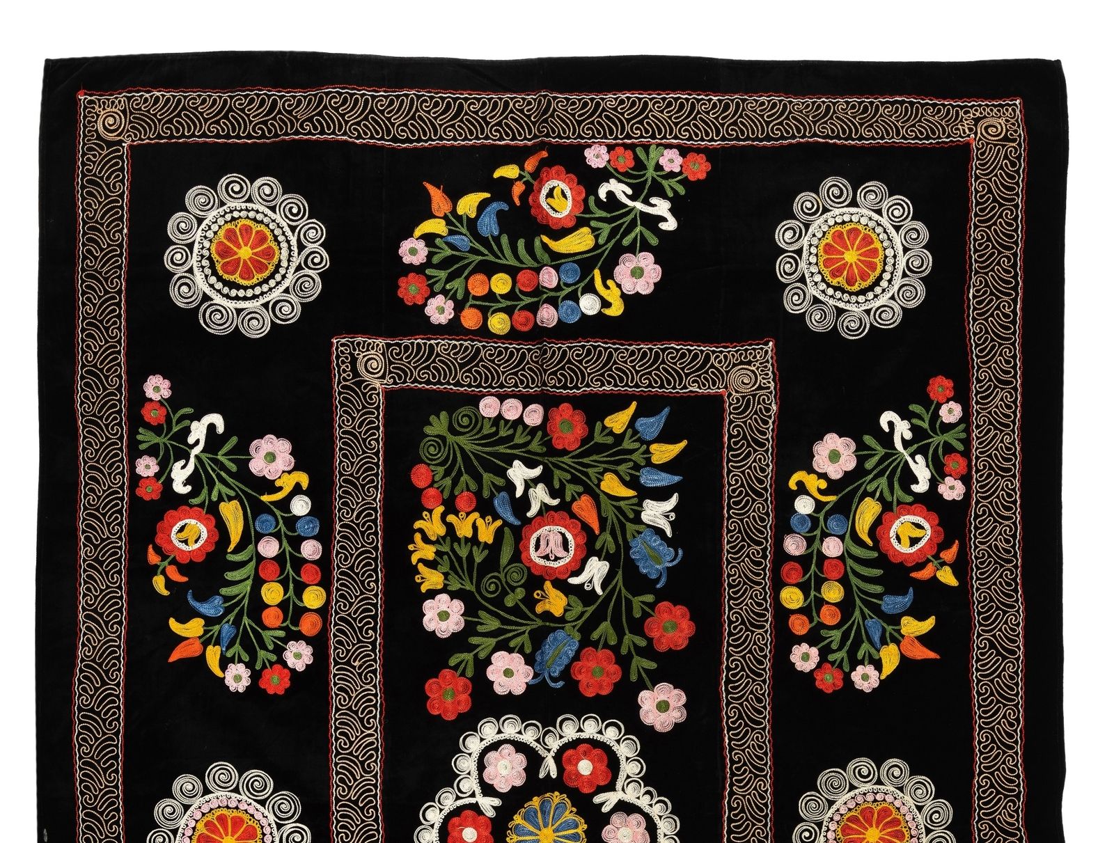 4.4x6.7 Ft Vintage Asian Silk Embroidered Suzani Bed Cover Or Wall Hanging photo furniture