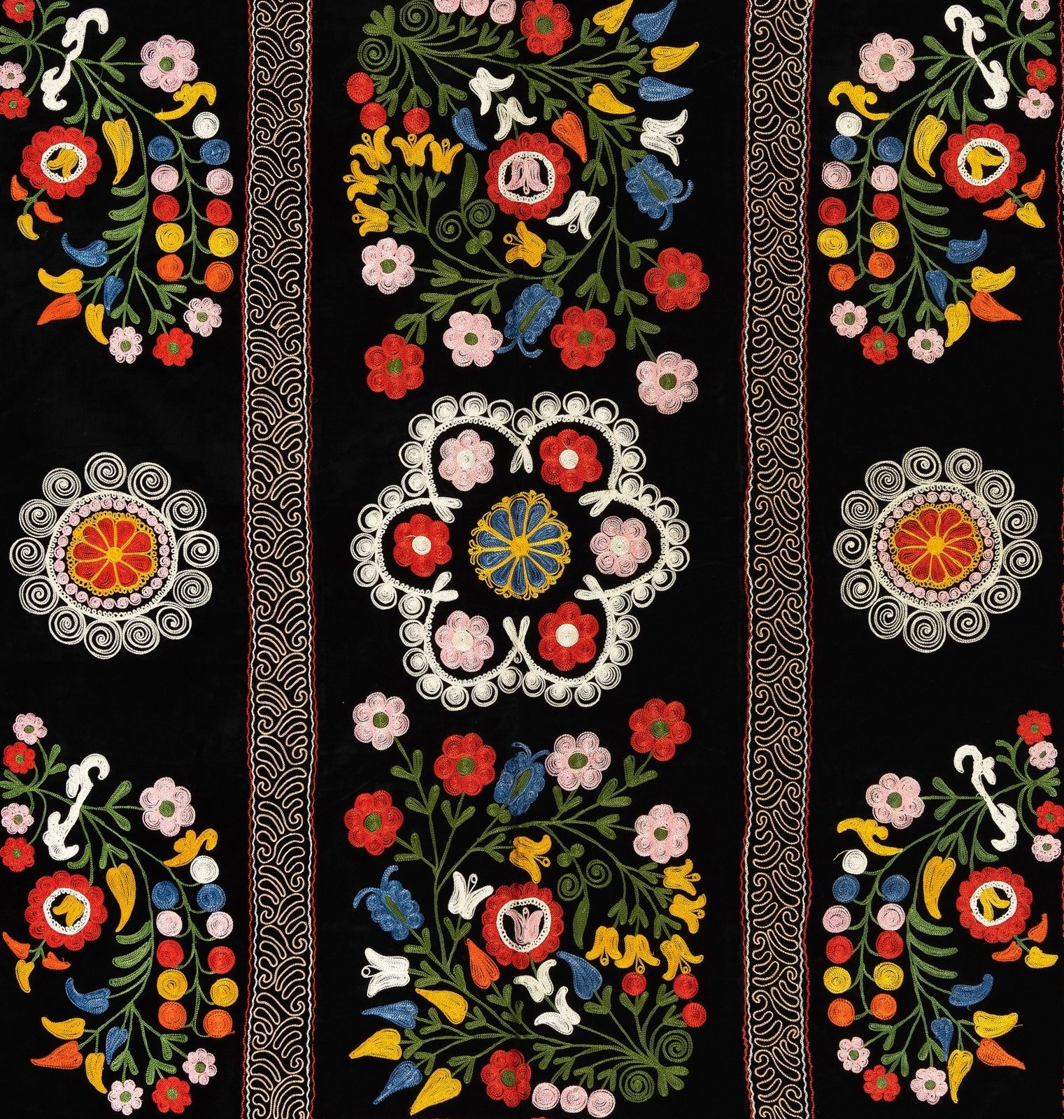 4.4x6.7 Ft Vintage Asian Silk Embroidered Suzani Bed Cover Or Wall Hanging photo Art