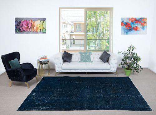 7x10.4 Ft Overdyed Wool Navy Blue Rug, Handmade In Turkey, Modern Large Carpet photo furniture