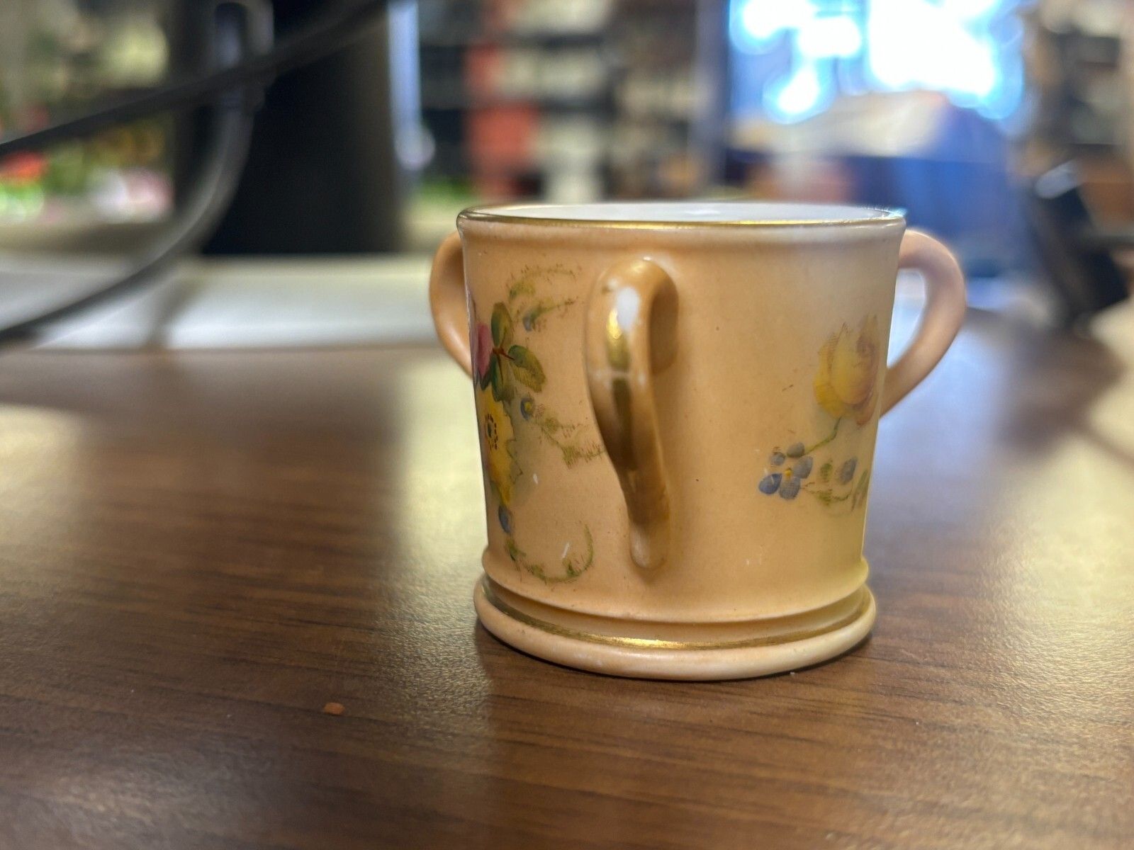 Rare Antique Miniature Royal Worcester Blush Ivory 3 Handle Cup photo 75.0