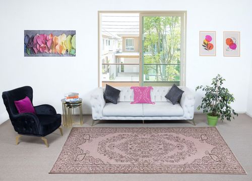 6x10.6 Ft Turkish Floor Rug In Pink Color. Modern Hand Knotted Area Rug photo furniture