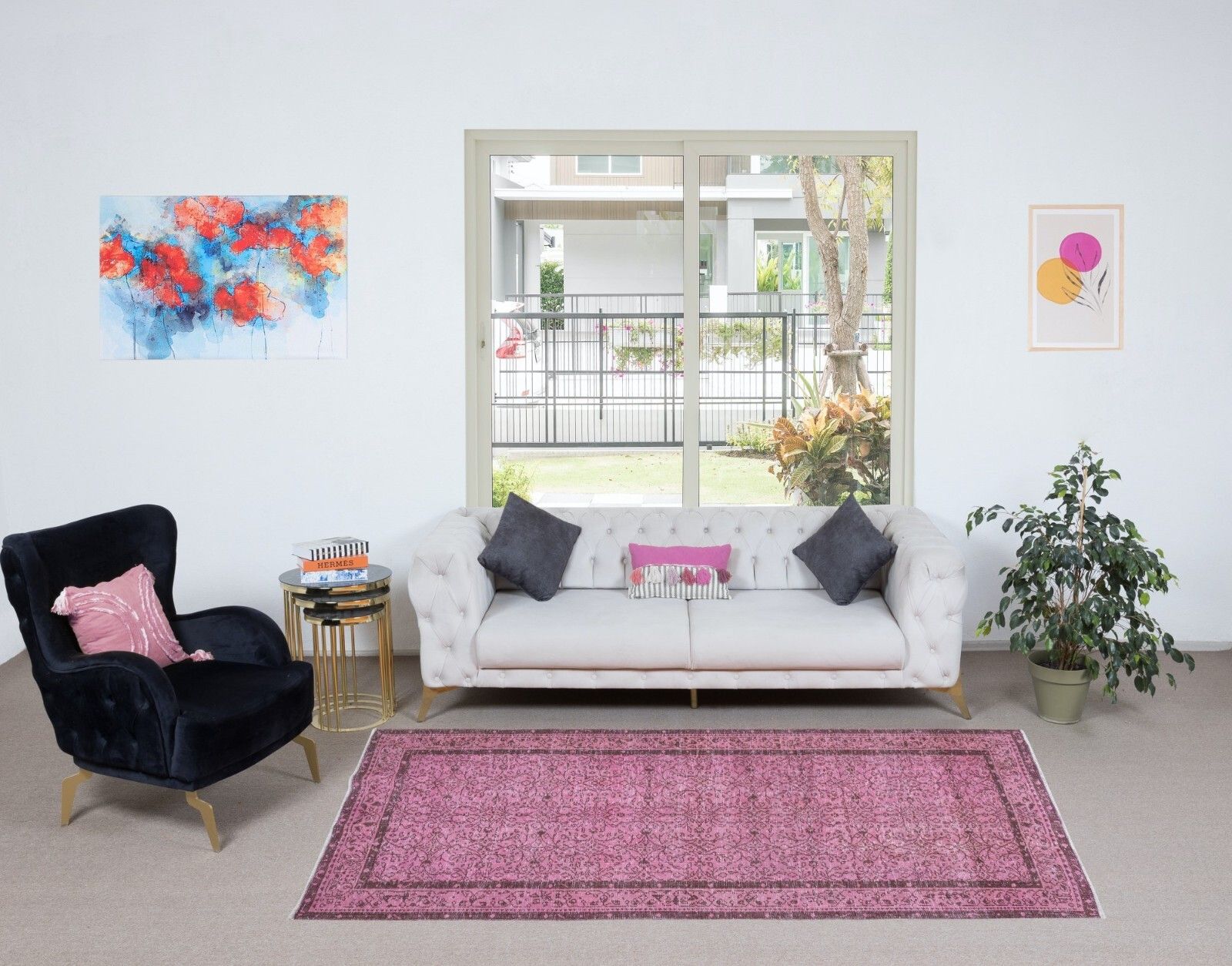 5.2x9 Ft Hand Made Turkish Area Rug In Light Pink, Modern Wool And Cotton Carpet photo furniture
