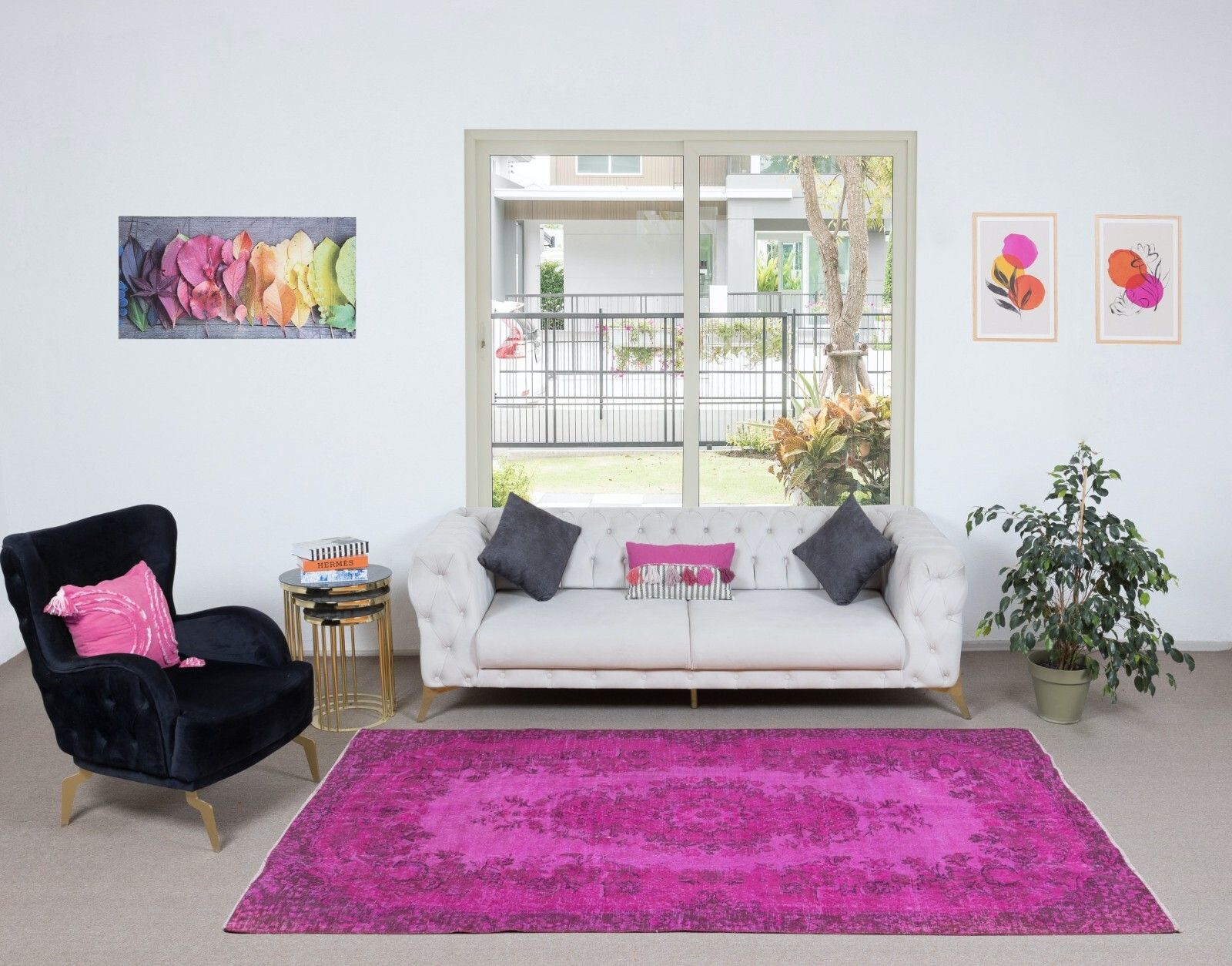 5.5x9 Ft Modern Hand Knotted Turkish Rug With Medallion Design In Pink photo furniture