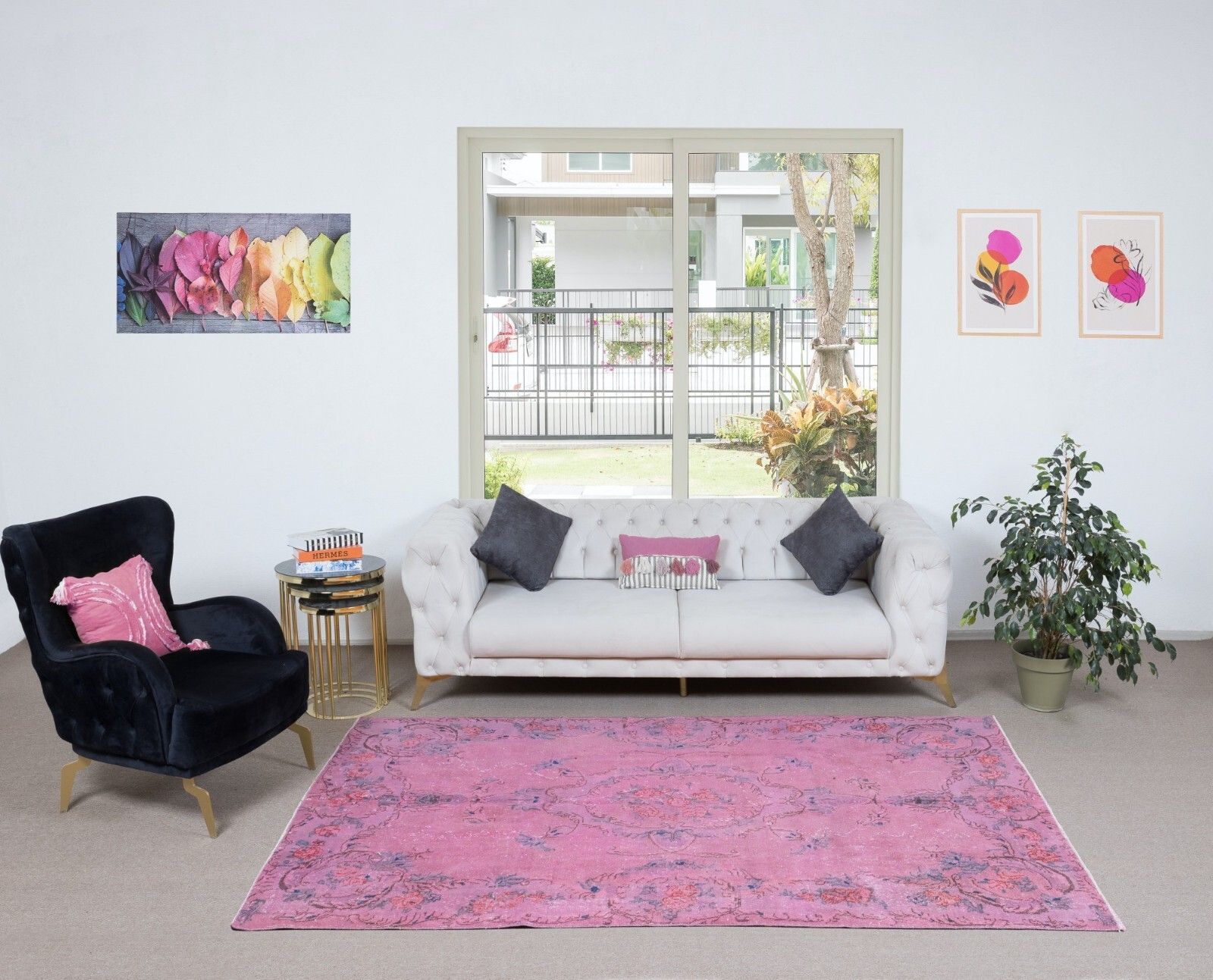 5.4x8.8 Ft Contemporary Handmade Turkish Floral Pattern Area Rug In Soft Pink photo furniture