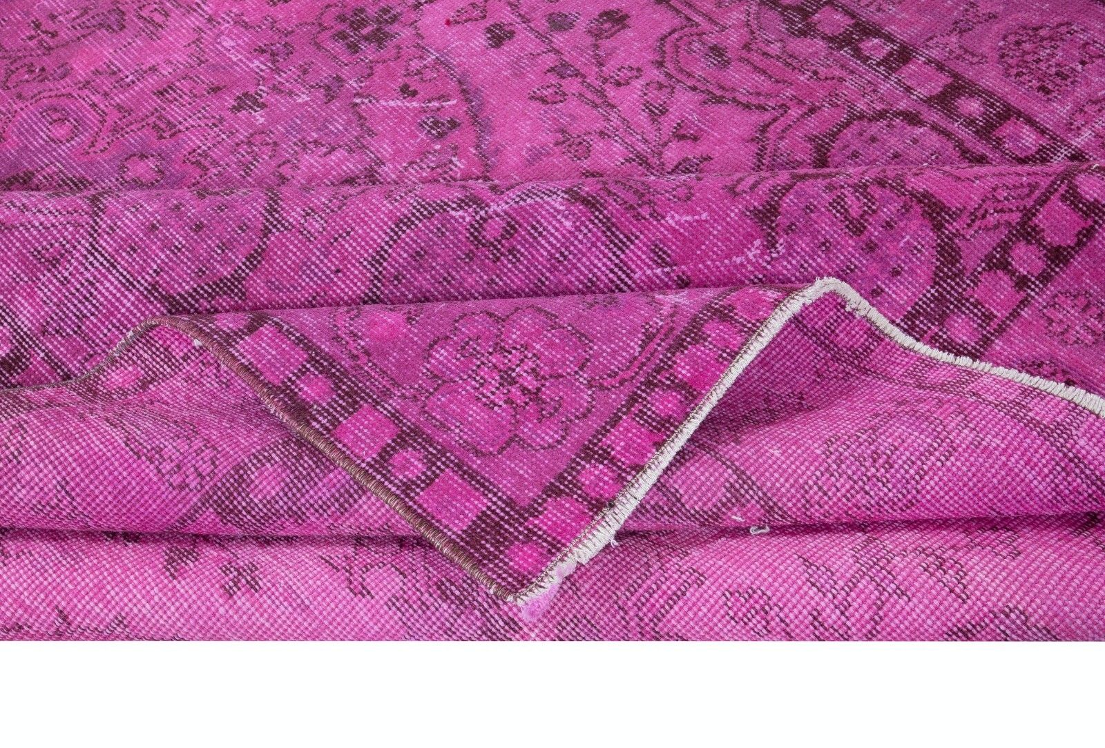 5.6x9 Ft Pink Handmade Turkish Wool Area Rug, Modern Low Pile Carpet photo for sale