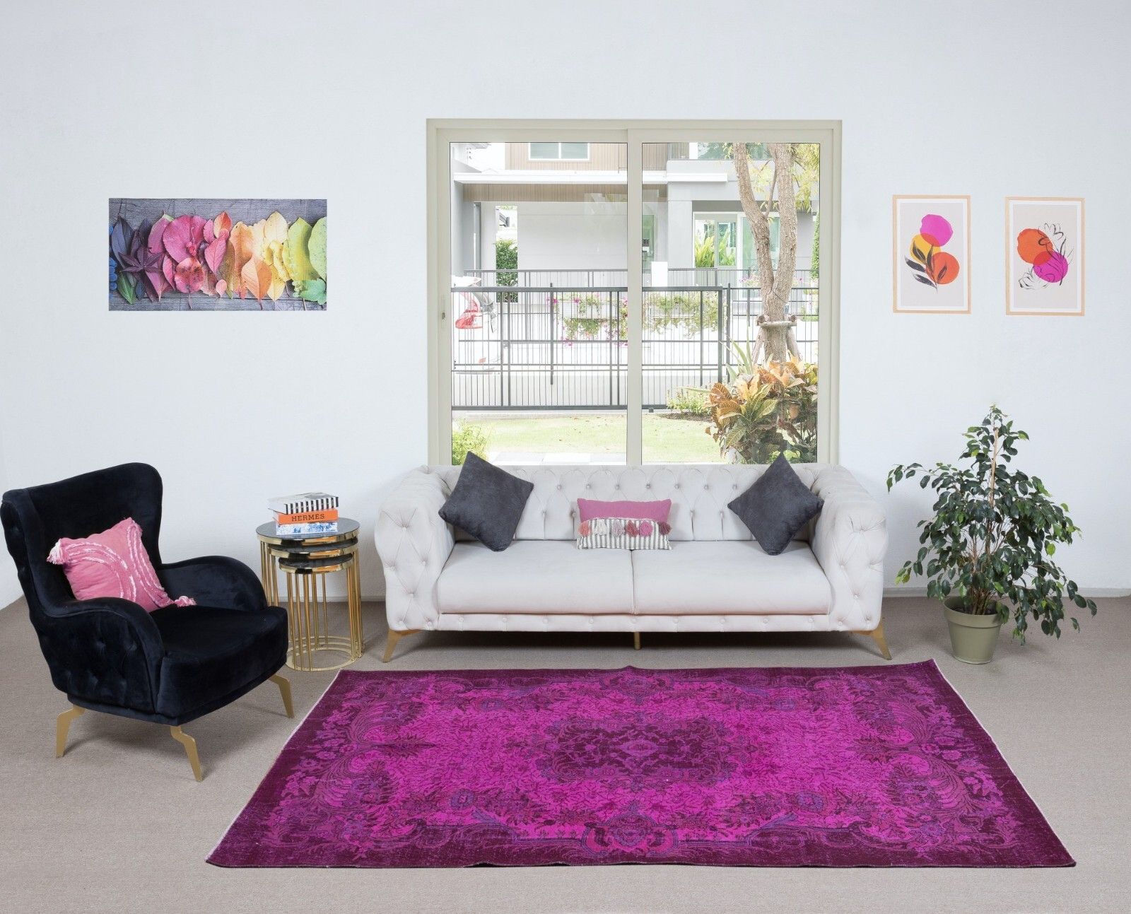 5.4x9.7 Ft Splendid Handmade Pink Area Rug, Modern Turkish Living Room Carpet photo furniture