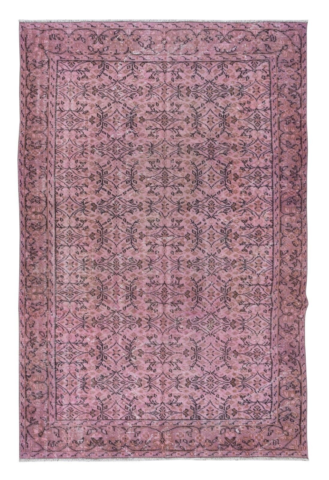 6.6x10 Ft Handmade Floral Pattern Floor Area Rug In Pink, Modern Turkish Carpet