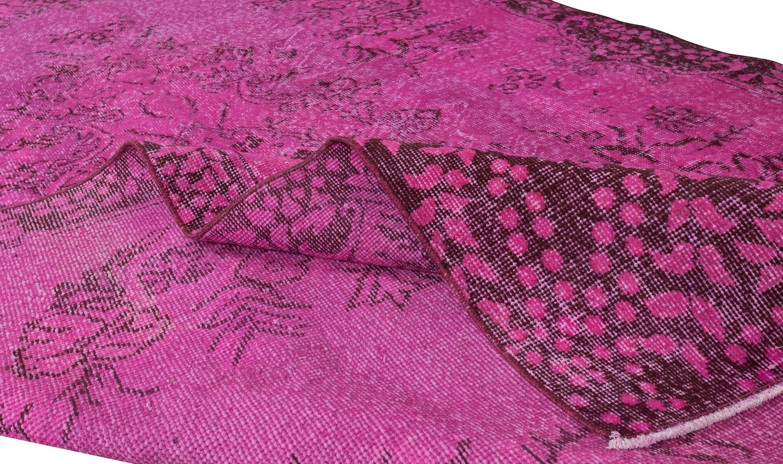 5.6x9.8 Ft Vintage Handmade Turkish Rug Over Dyed In Pink With Medallion Design photo for sale