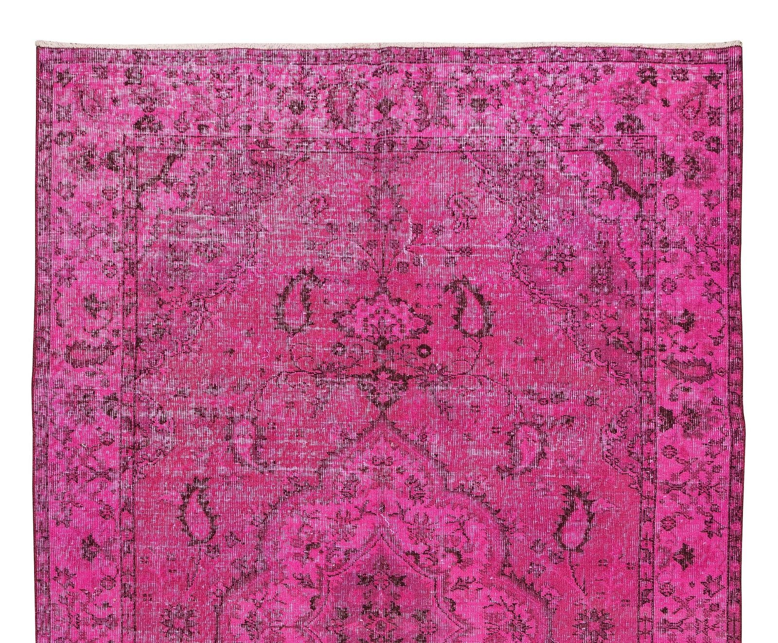 6x9.9 Ft Handmade Turkish Vintage Area Rug Re Dyed In Pink For Modern Interiors photo Textiles
