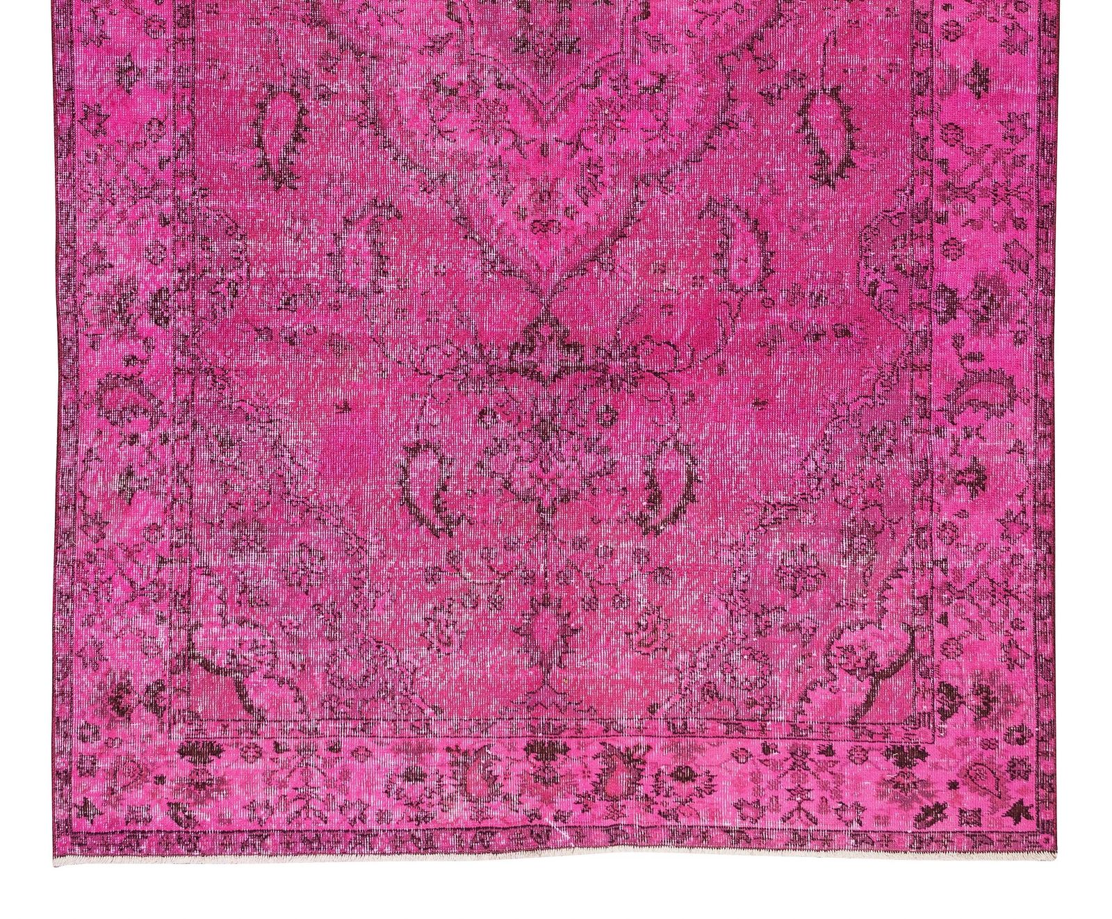 6x9.9 Ft Handmade Turkish Vintage Area Rug Re Dyed In Pink For Modern Interiors photo 603.0