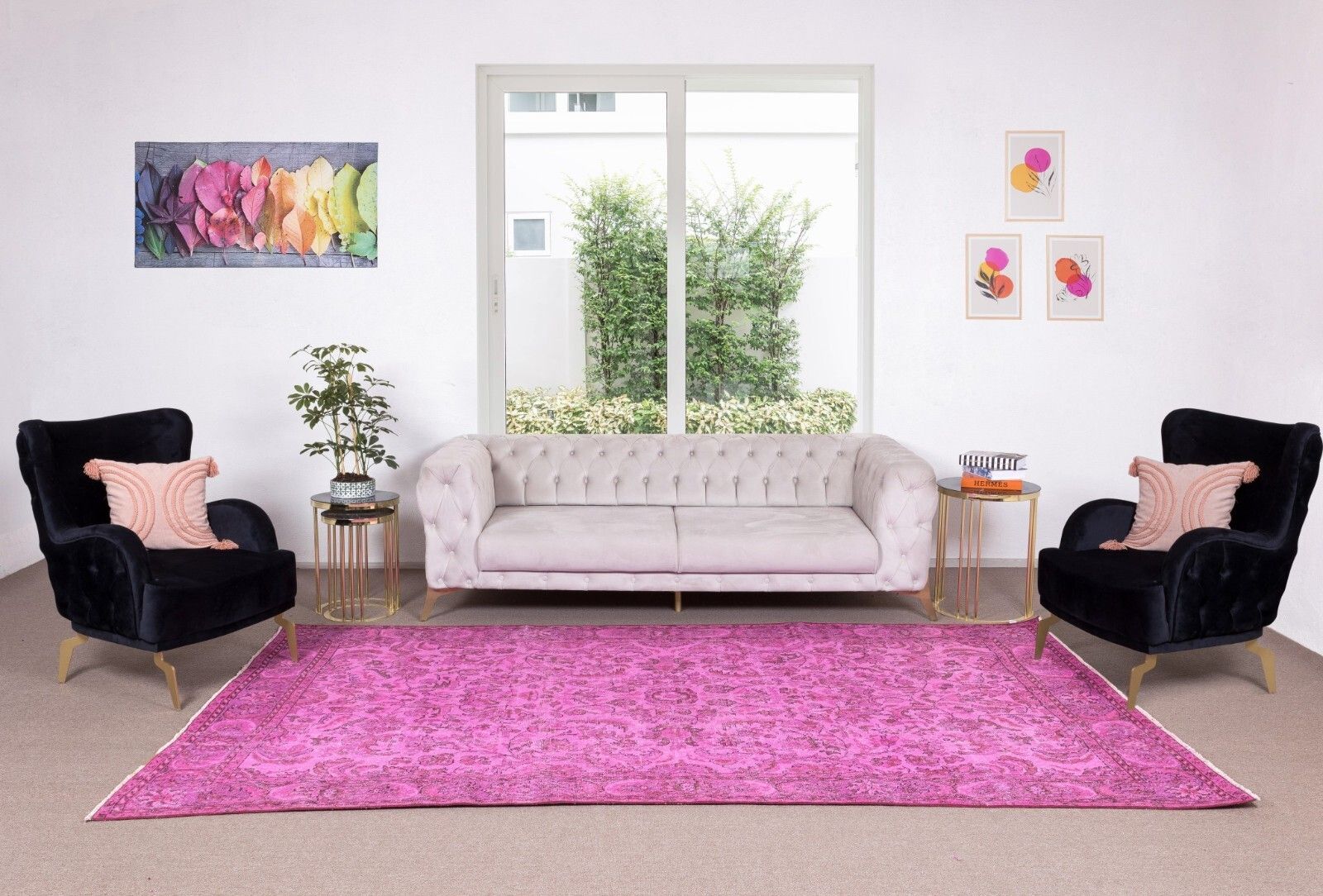 6x11.3 Ft Handmade Turkish Vintage Rug Over Dyed In Pink, Elegant Design Carpet photo furniture