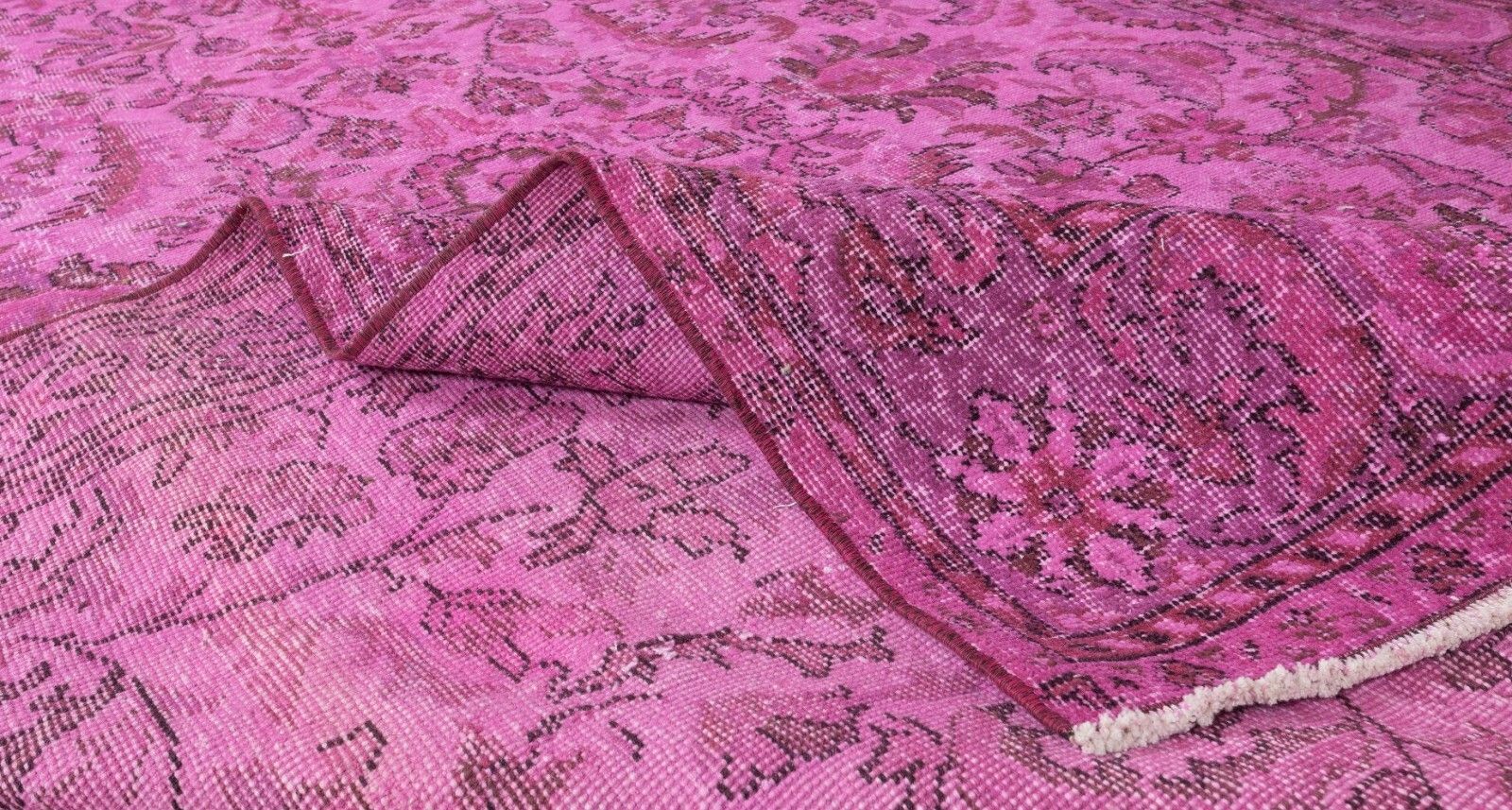 6x11.3 Ft Handmade Turkish Vintage Rug Over Dyed In Pink, Elegant Design Carpet photo for sale