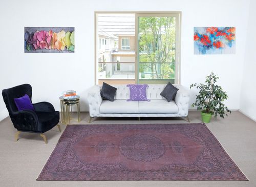 6.8x10.4 Ft Contemporary Wool Area Rug In Purple, Hand Made In Turkey photo furniture