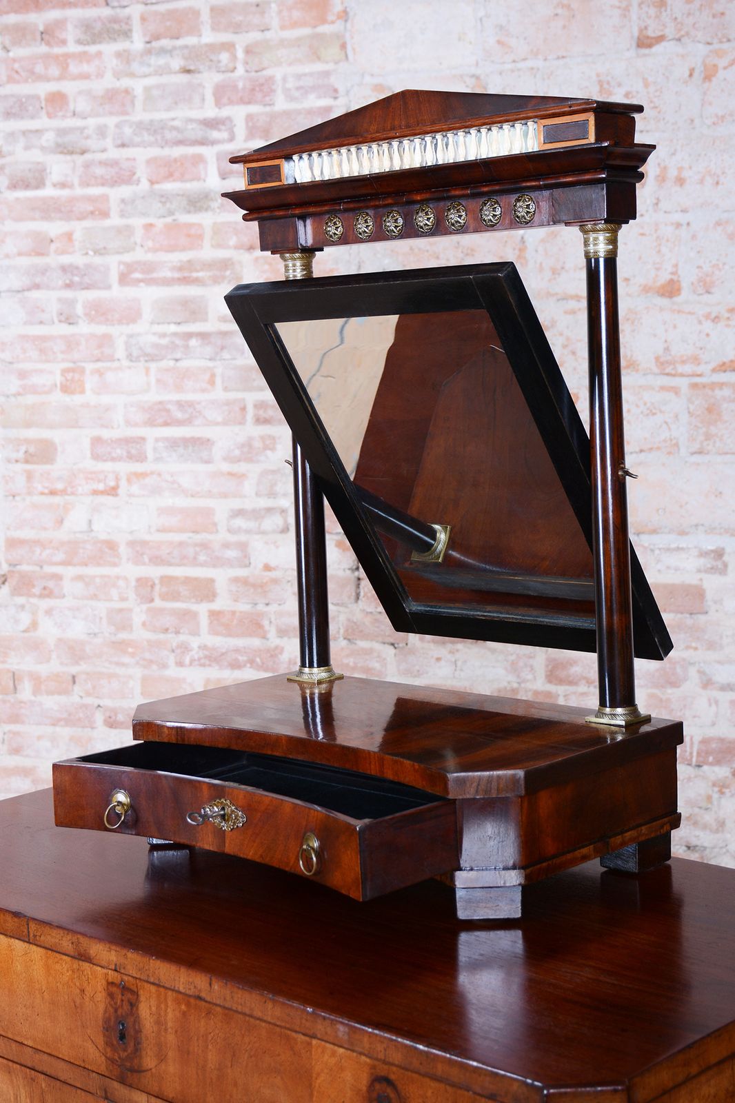 photo vinterior Restored Empire Dressing Mirror, Mahogany, Brass, Bone, Polished, France, 1800s