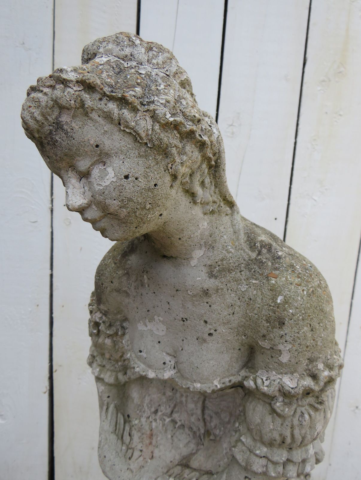 Vintage English Weathered Garden Stone Maiden Statue photo furniture