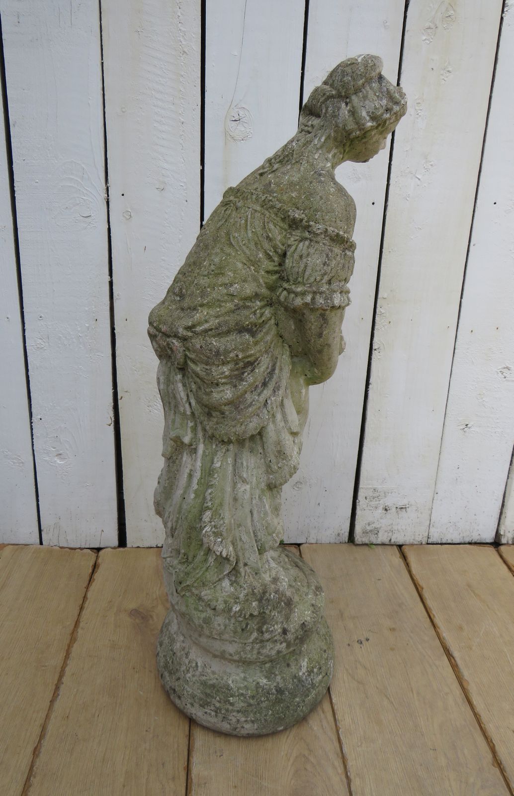Vintage English Weathered Garden Stone Maiden Statue photo for sale