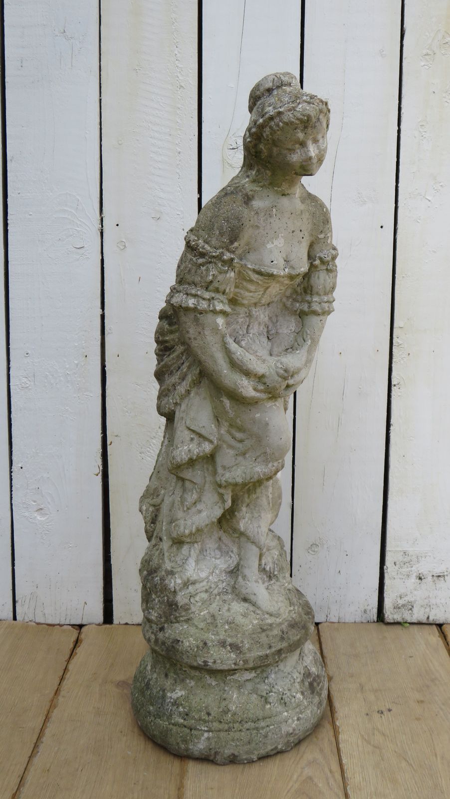 Vintage English Weathered Garden Stone Maiden Statue photo vintage