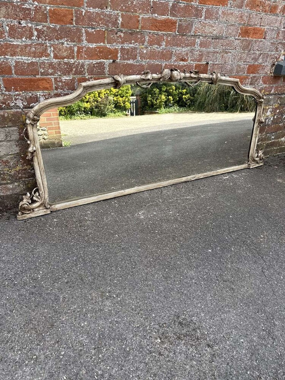 A Fabulous Large Antique English 19th C Shaped Top Ornate Overmantle Mirror.