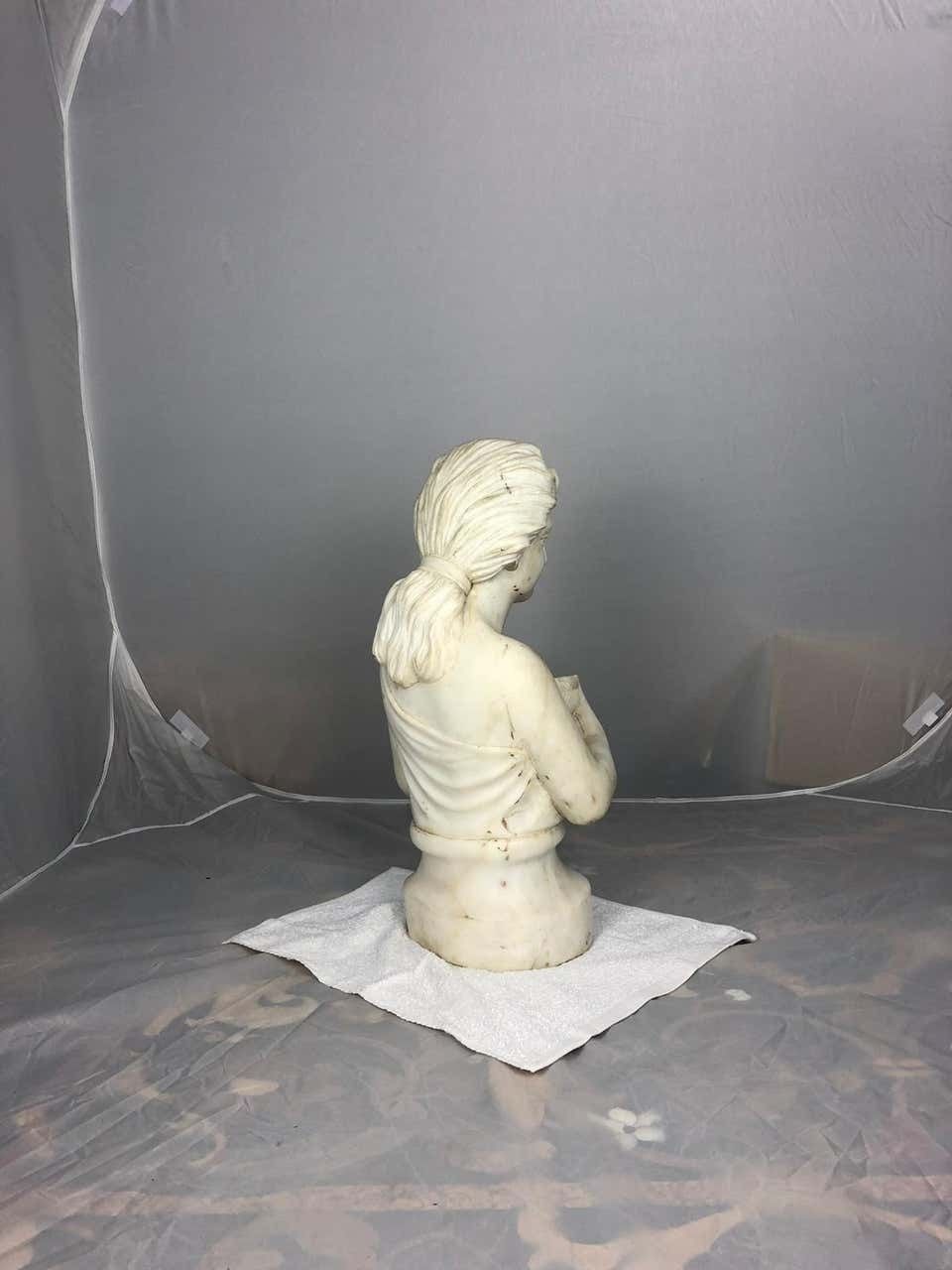 19th Century Marble Bust Of A Child Holding A Birds Nest photo vinterior