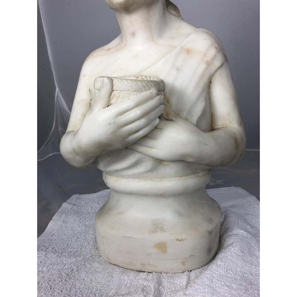 photo for sale 19th Century Marble Bust Of A Child Holding A Birds Nest