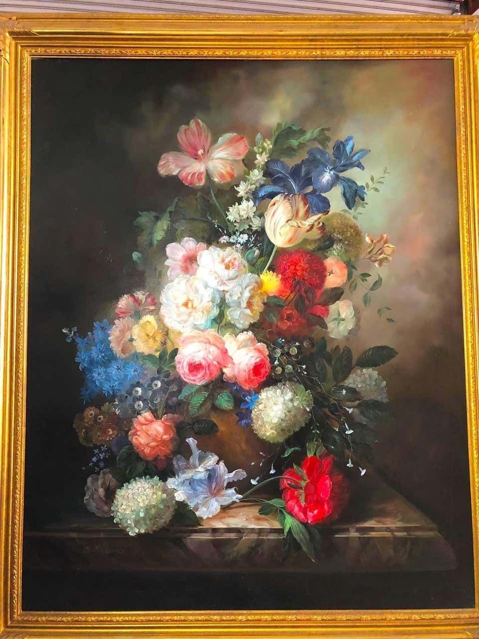 Bouquet Of Carnations Still Life, Signed By S.Pecora, 20th Century photo furniture