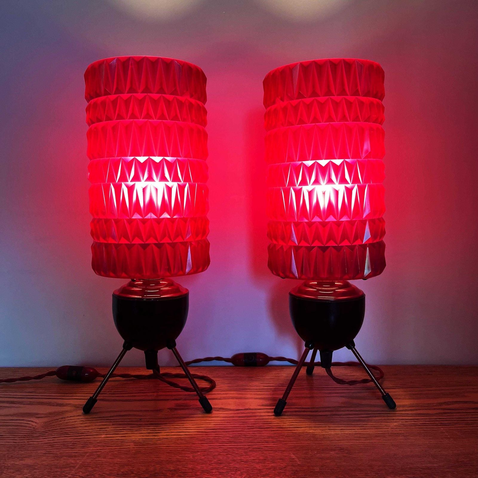 Pair Of Mid Century Atomic Burgundy Lamps photo furniture