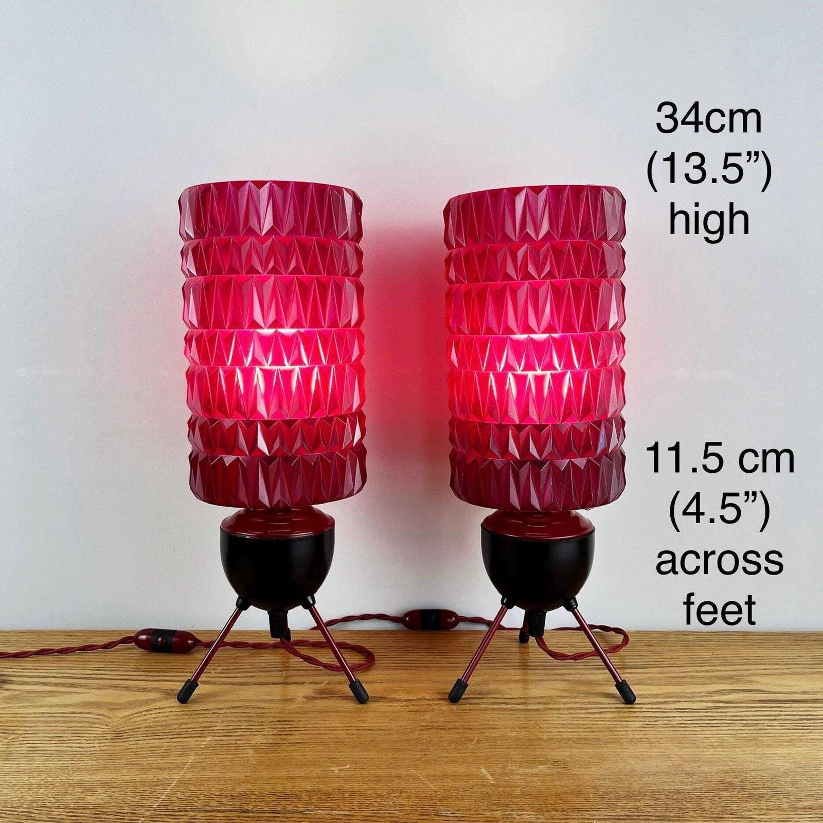 Pair Of Mid Century Atomic Burgundy Lamps photo for sale