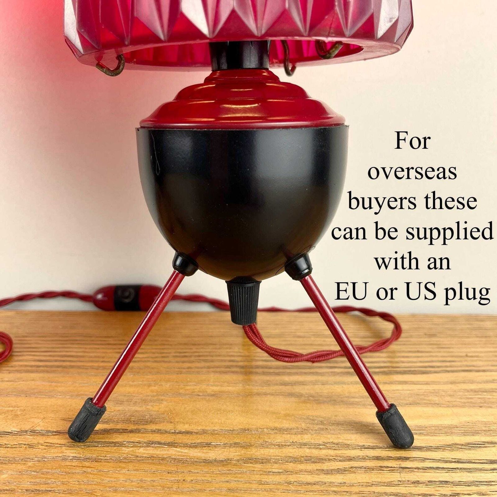 Pair Of Mid Century Atomic Burgundy Lamps photo 250.0