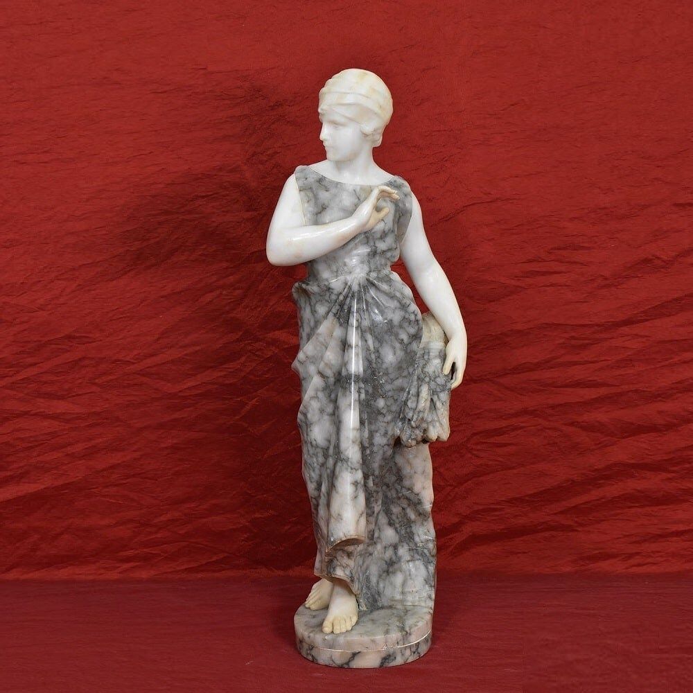 Antique Statues, Alabaster And Marble, Woman Sculpture, Signed Pugi, XIX Century. (Stal74)