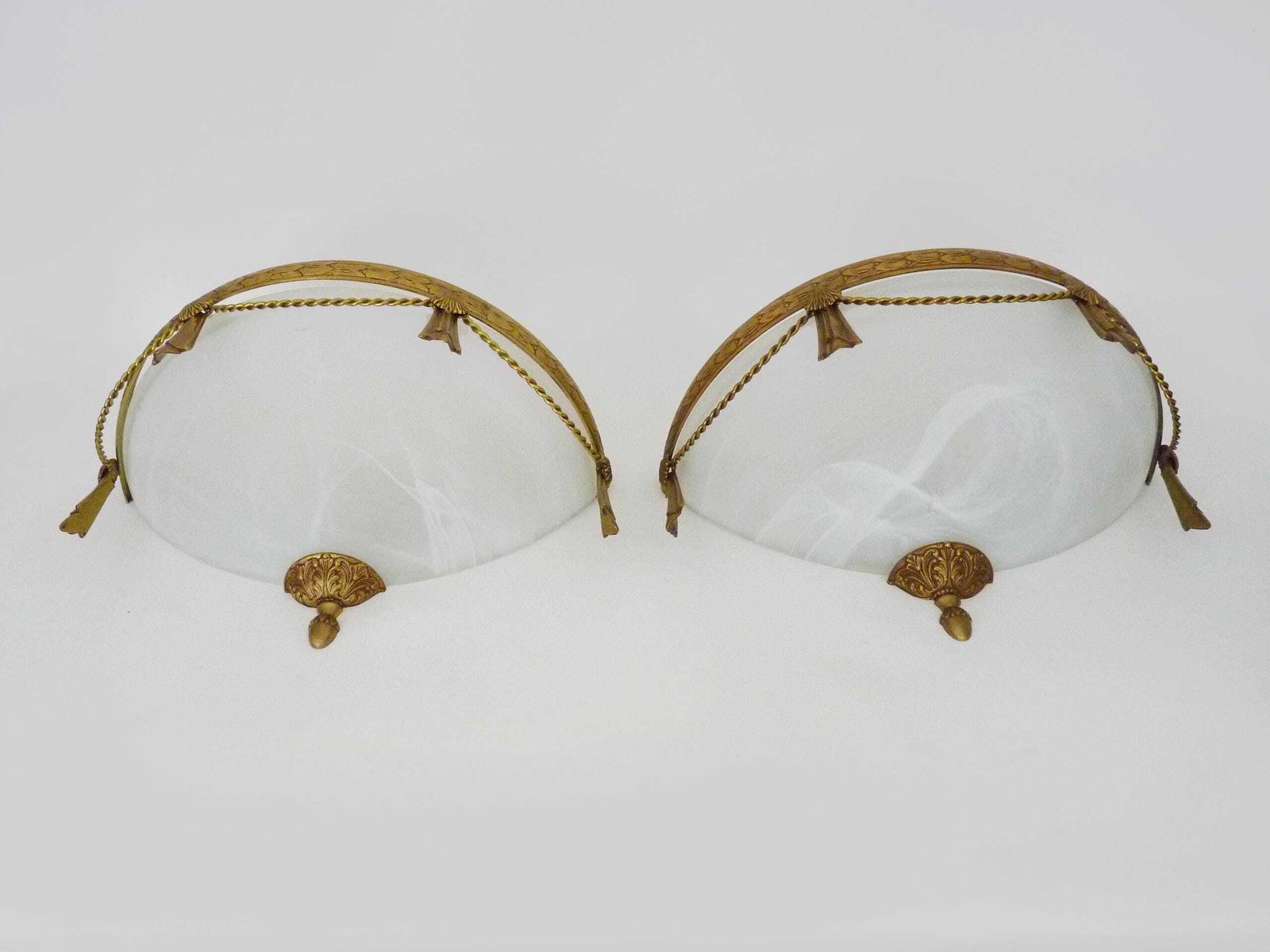 Large Pair Of Half Moon Brass And Glass Wall Sconces From Maison Zonca, Italy photo 880.0