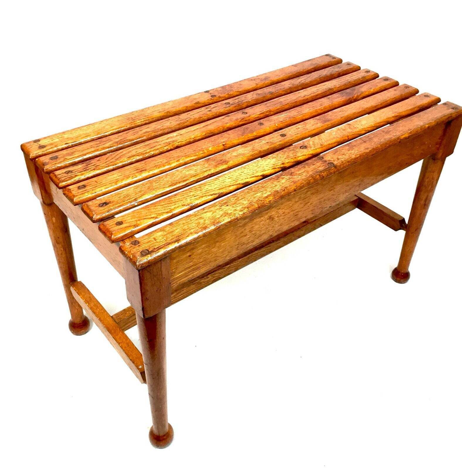 Antique Wooden Original Hotel Used Oak Luggage Rack Storage / Table / C.1900