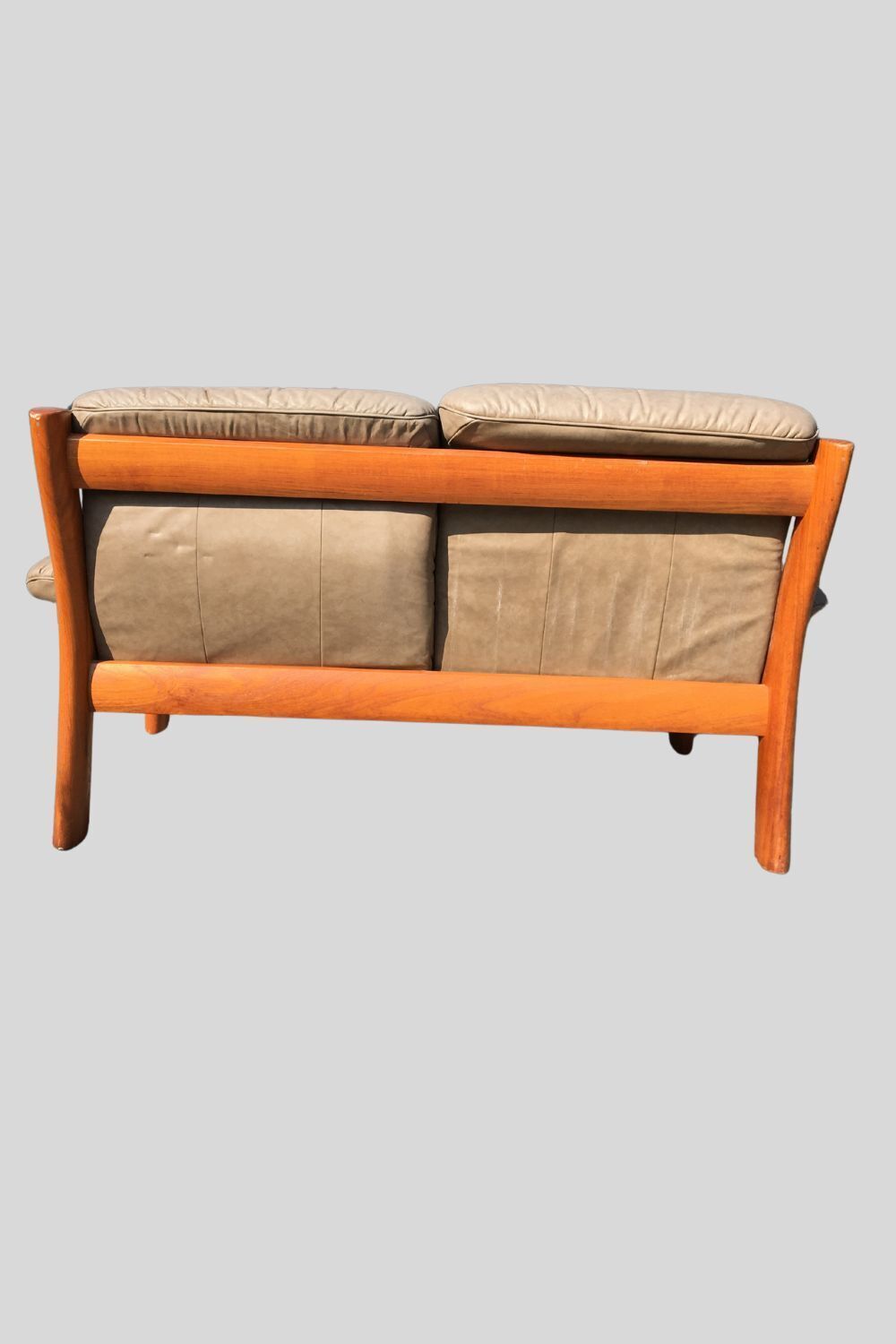 photo for sale Mid Century Norwegian Beige Leather 2 Seater Sofa By Ekornes, 1970s Matching Chair Also Available.
