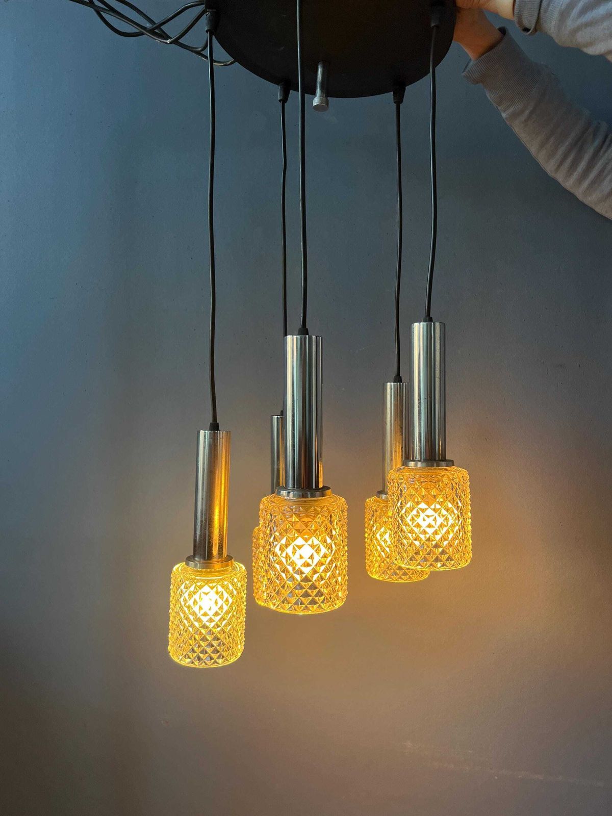 Mid Century Crystal Glass Cascade Pendant Lamp photo furniture