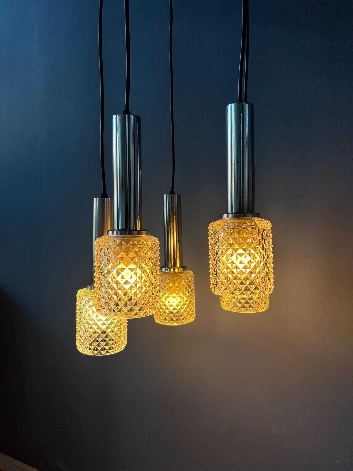 Mid Century Crystal Glass Cascade Pendant Lamp photo for sale
