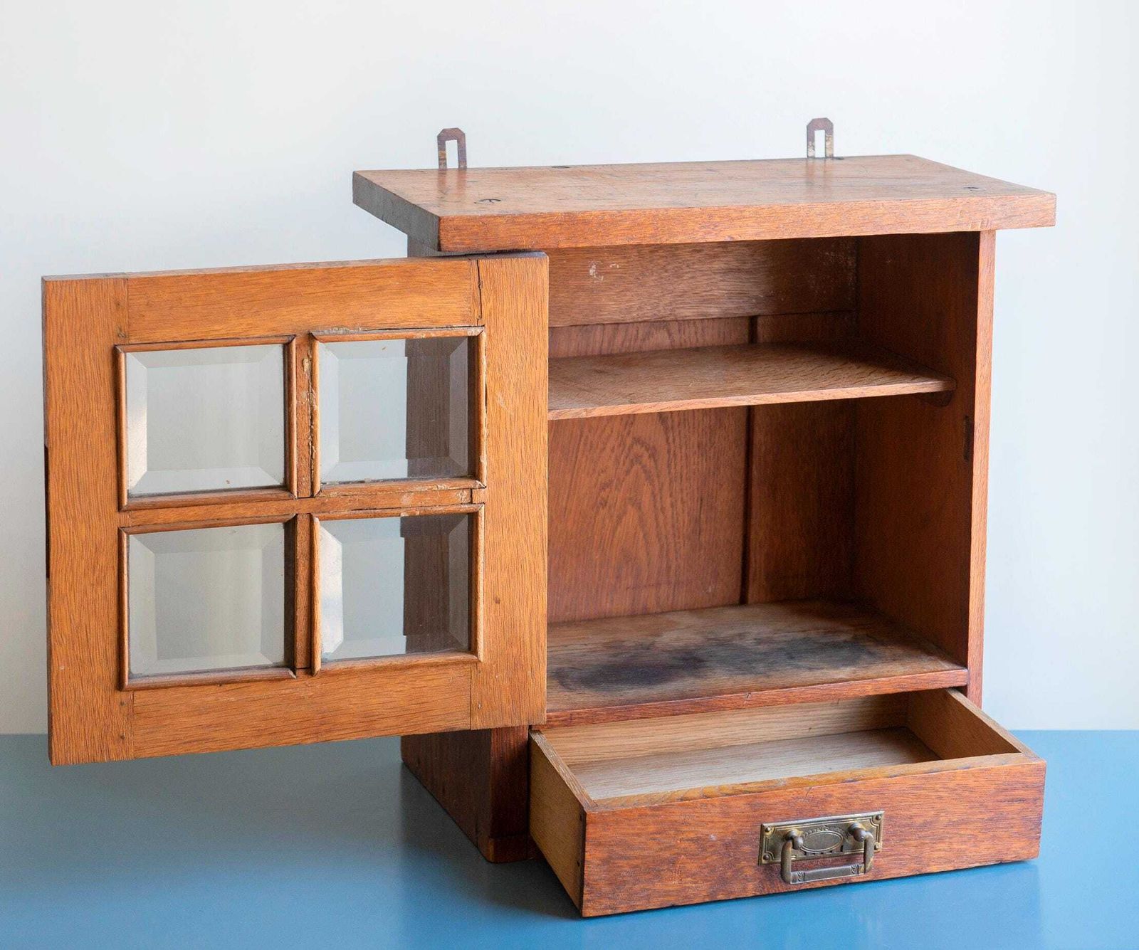 Antique Apothecary Chest With Glass Windows, Art Deco Medicine Cabinet, Oak Wooden Display Case, Rustic Bathroom Cabinet With Lock photo 300.0