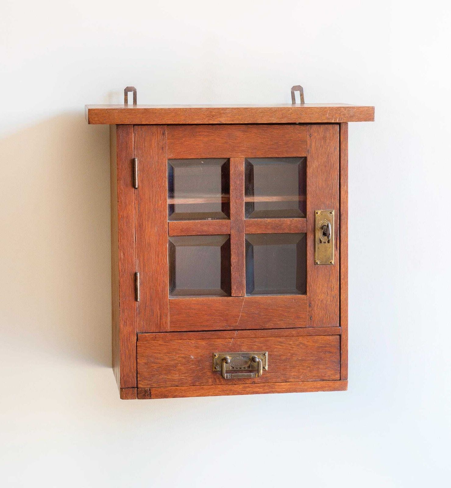 Antique Apothecary Chest With Glass Windows, Art Deco Medicine Cabinet, Oak Wooden Display Case, Rustic Bathroom Cabinet With Lock photo vinterior