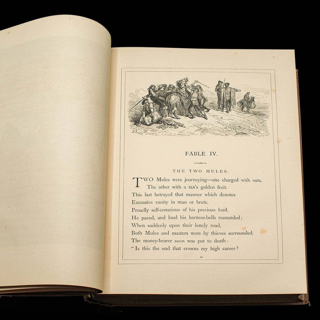 Antique The Fables Book, Historic Literature, English, Illustrated, Victorian photo vintage
