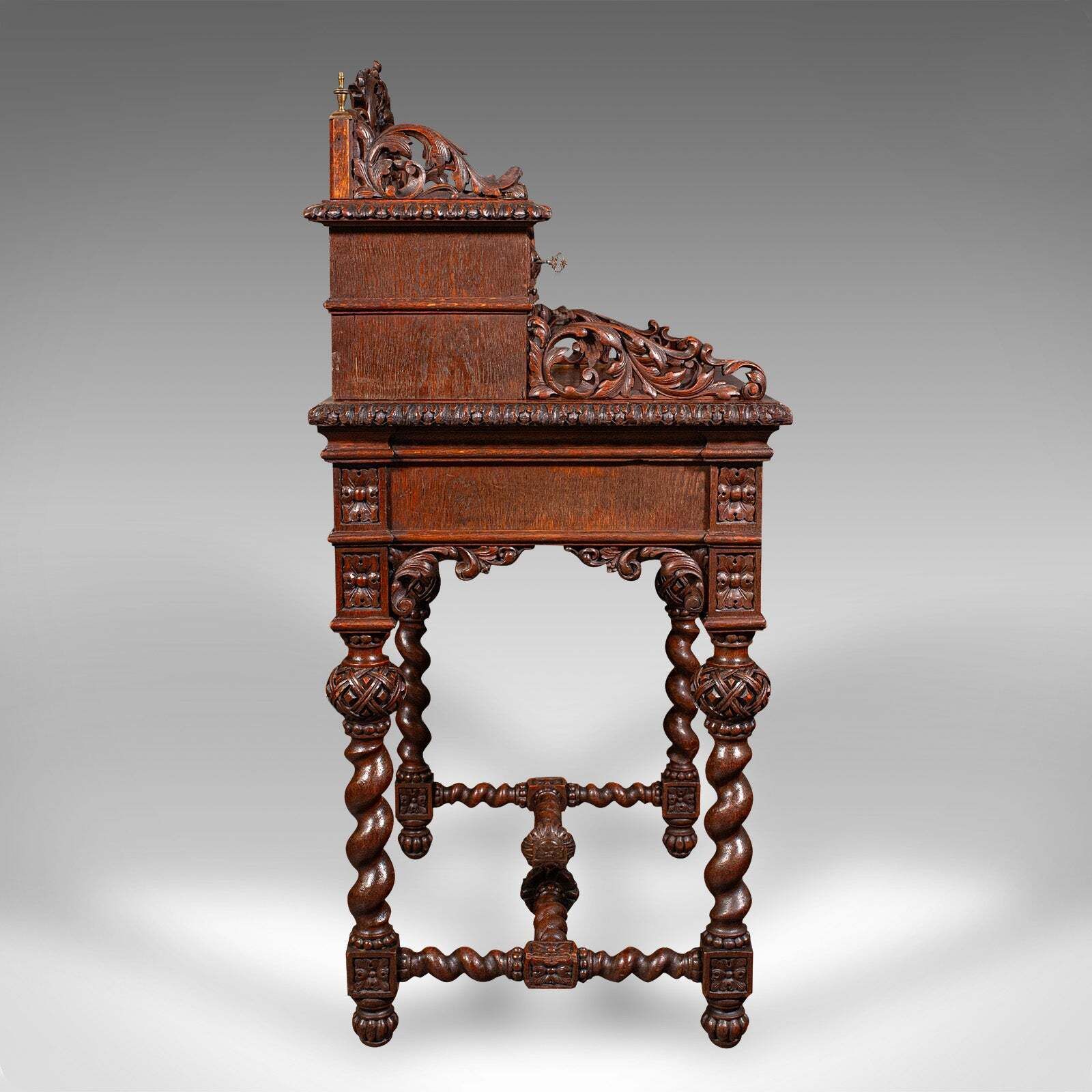 Antique Correspondence Desk, Scottish Oak Writing Table, Gothic Taste, Victorian photo Furniture