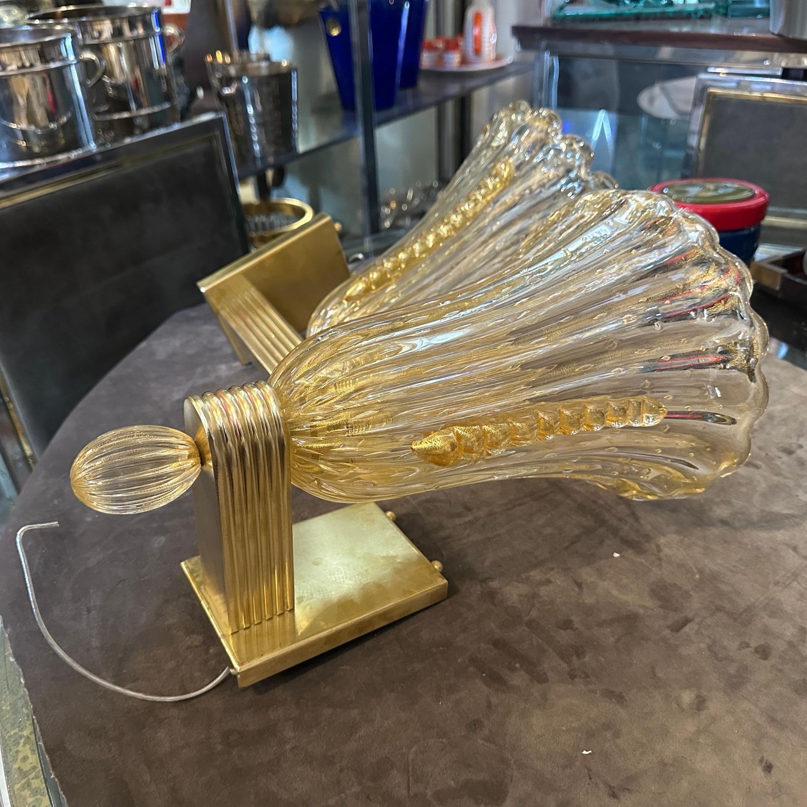 21st Century Barovier Style Modern Amber Murano Glass And Brass Wall Sconces photo for sale