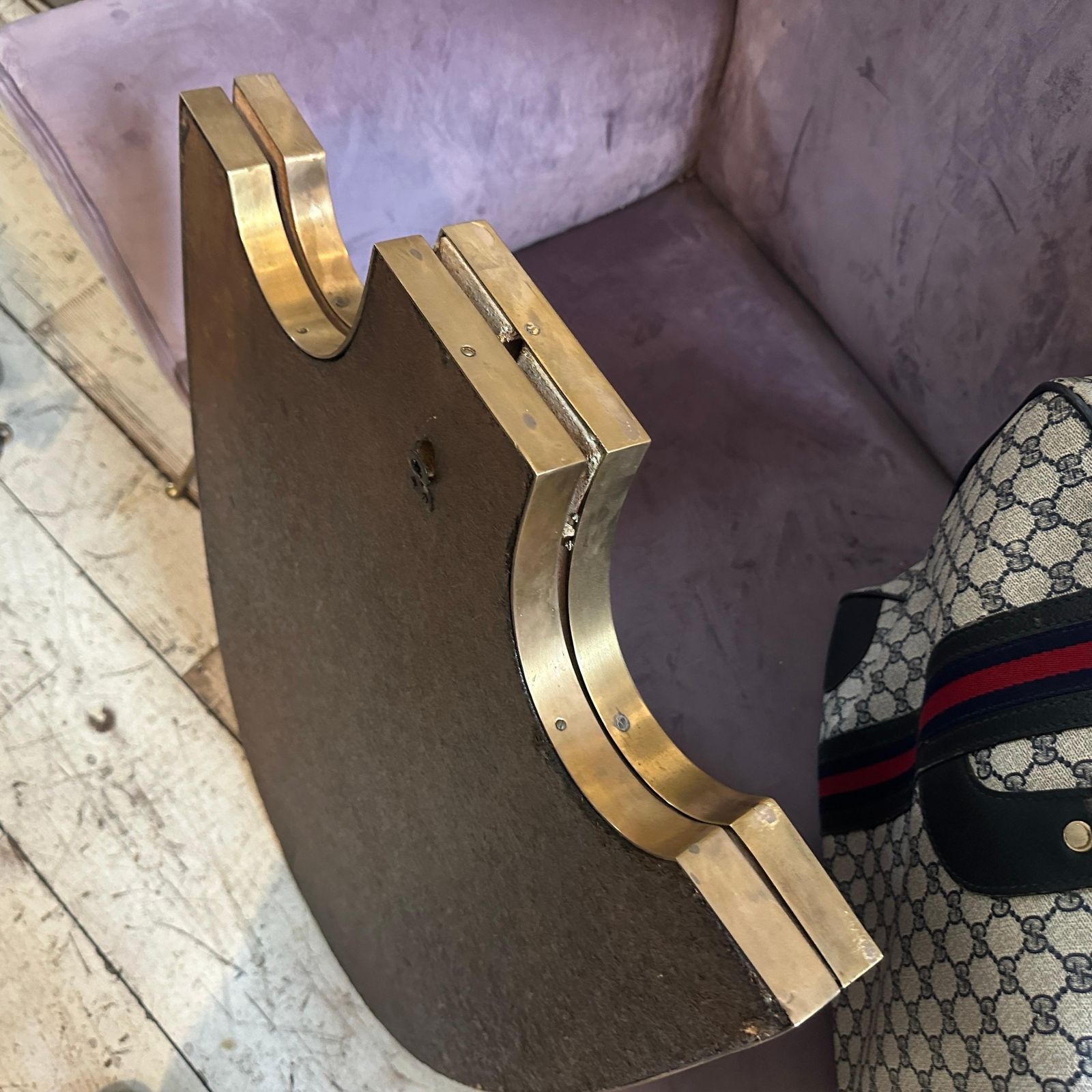 photo vinterior Two 1950s Gio Ponti Style Mid Century Modern Brass Shield Italian Wall Mirrors