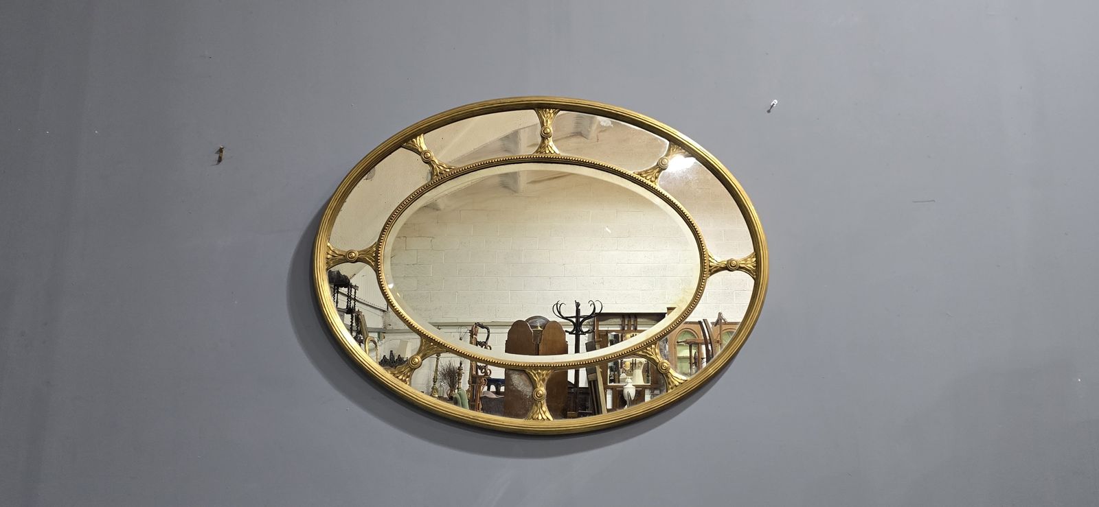 Large Rare English Chippendale Gilt Oval Mirror photo vintage