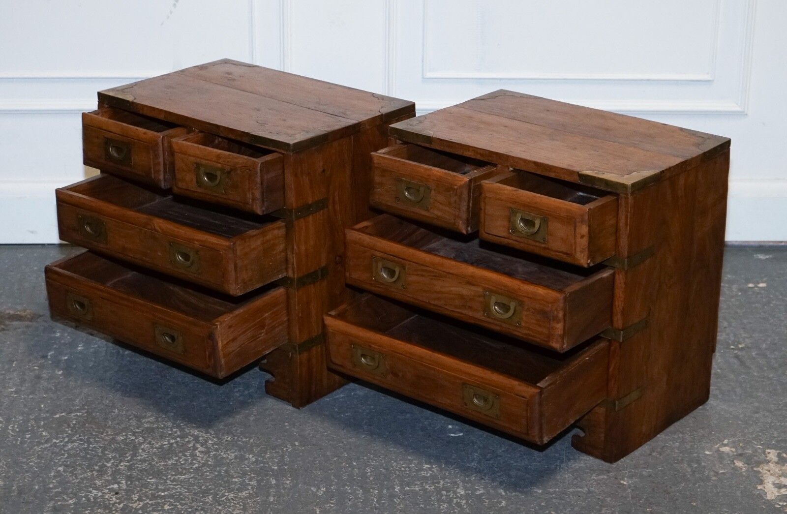 Pair Vintage Military Campaign Bedside Tables Nightstands photo for sale