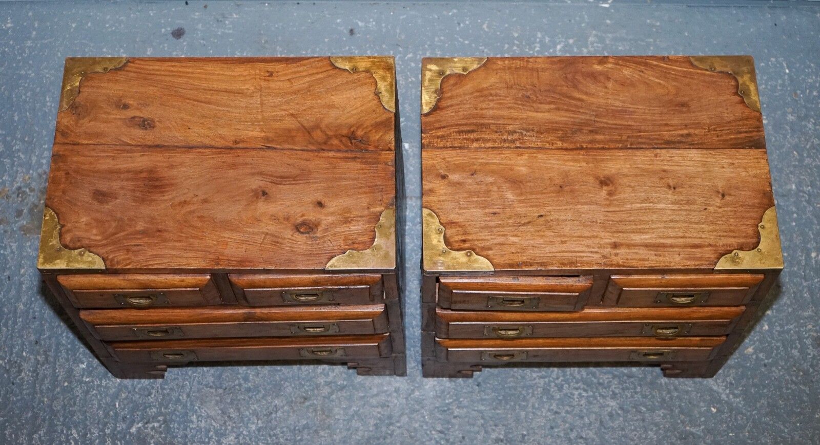 photo furniture Pair Vintage Military Campaign Bedside Tables Nightstands