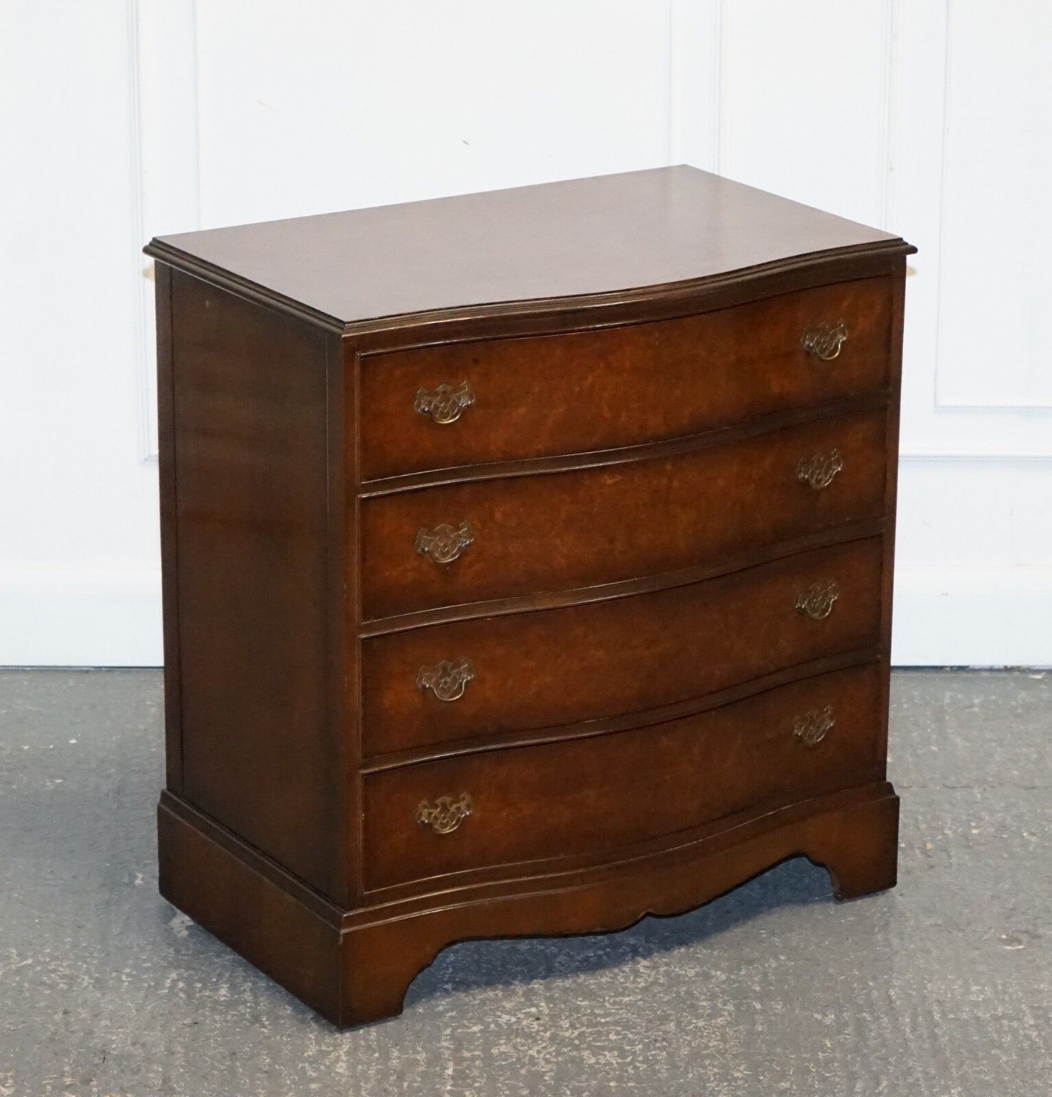 Late 20th Century Burr Walnut Chest Of Drawers With Brass Handles photo furniture