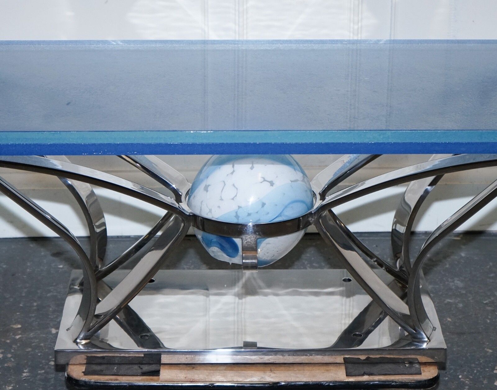 Rare Custom Hand Made Glass Marine Grade Stainless Steel Coffee Table By Soliart photo 14950.0