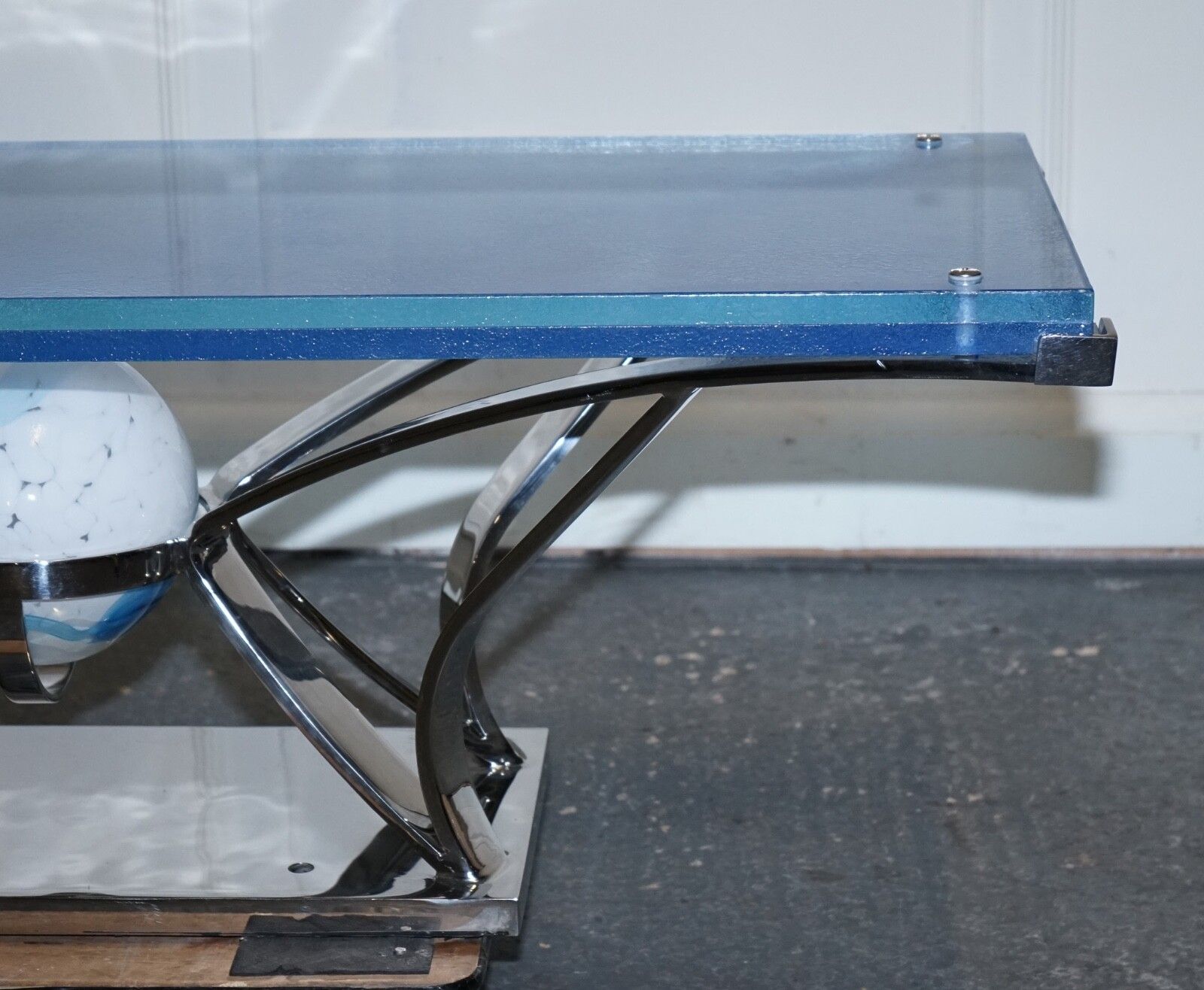 Rare Custom Hand Made Glass Marine Grade Stainless Steel Coffee Table By Soliart photo vinterior