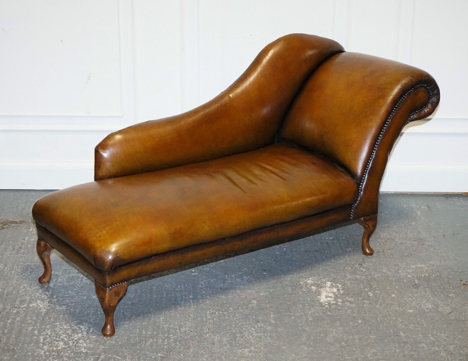 Antique Restored Victorian Brown Leather Hand Dyed Chaise Lounge Settee photo furniture