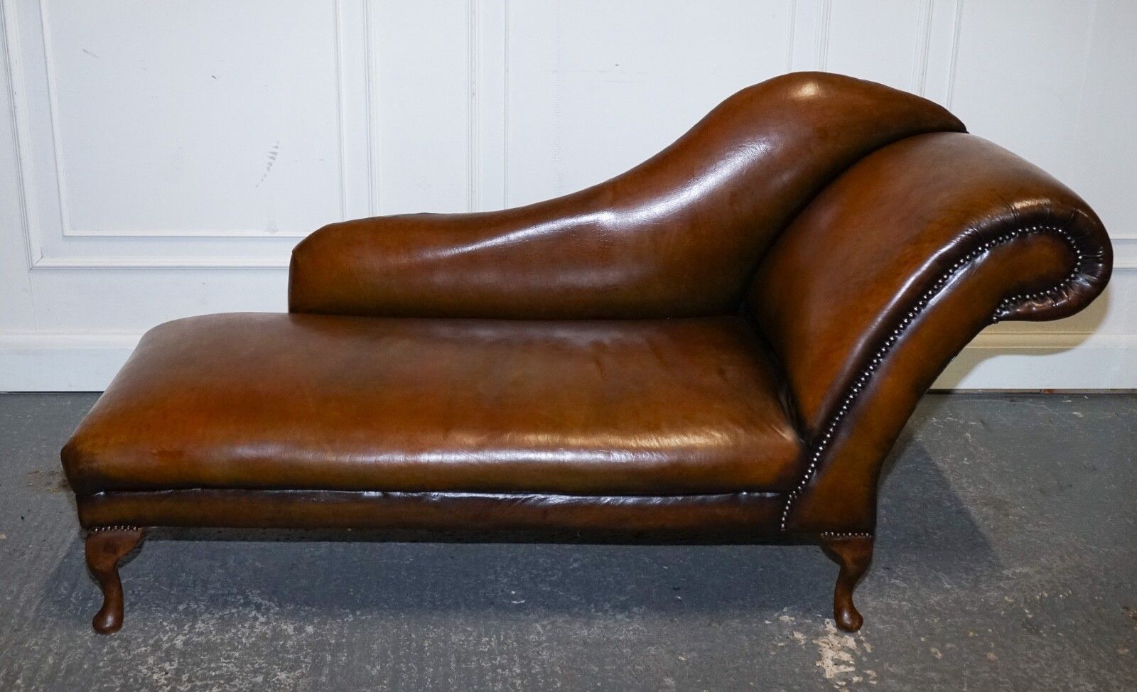 Antique Restored Victorian Brown Leather Hand Dyed Chaise Lounge Settee photo for sale