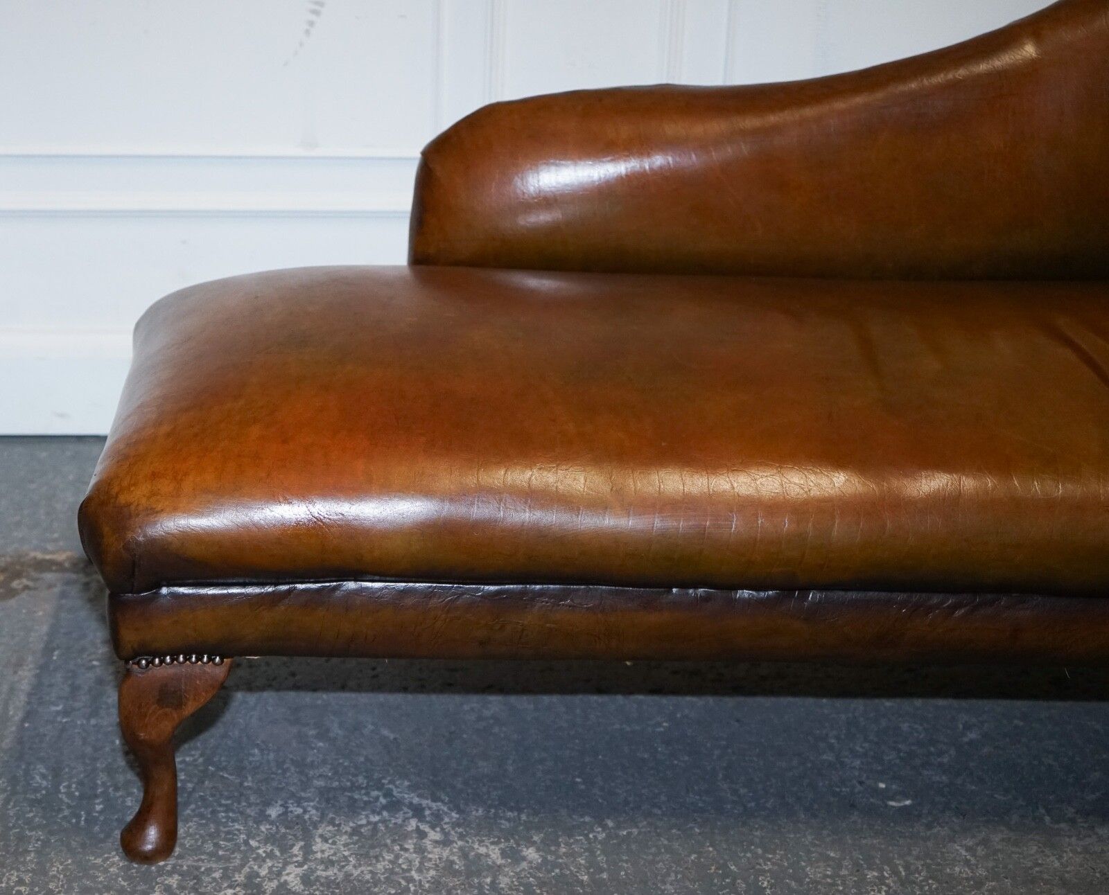 Antique Restored Victorian Brown Leather Hand Dyed Chaise Lounge Settee photo Furniture