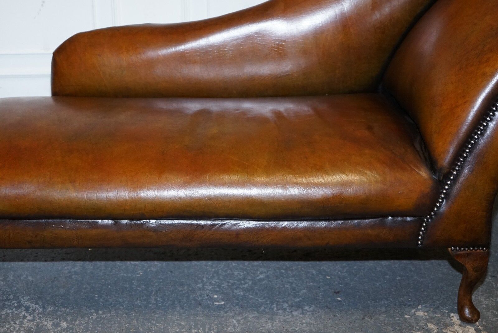 Antique Restored Victorian Brown Leather Hand Dyed Chaise Lounge Settee photo 3750.0